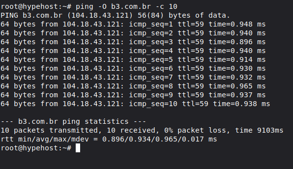 Exemplo de medição de ping para B3