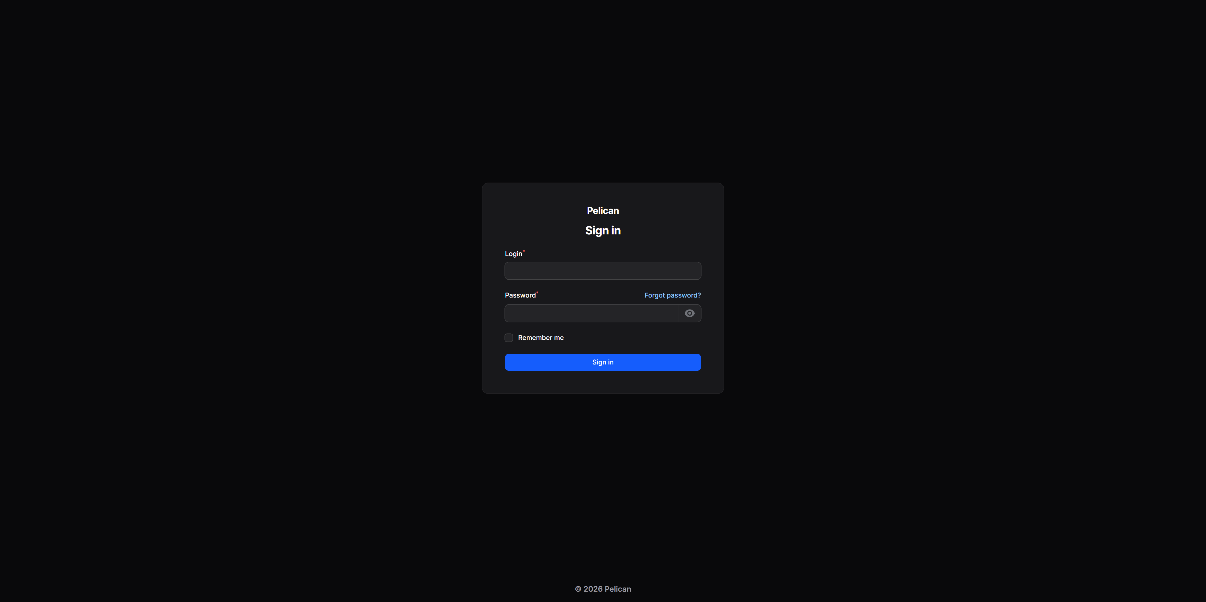 Tela de login do Pelican